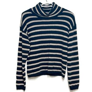 Halston Sweater Womens Large Beige/ Black Striped Cashmere Mock Neck Pullover L